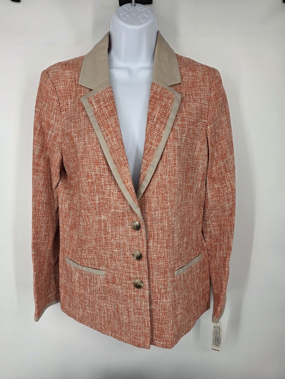 Pendleton Tweed Blazer Jacket Size 12 Orange Tan Contrast Trim NWT